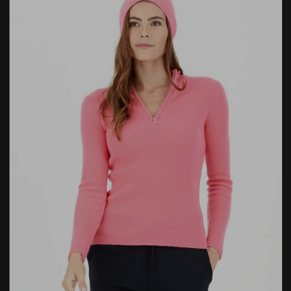 Pink Zip 100% Cashmere Sweater